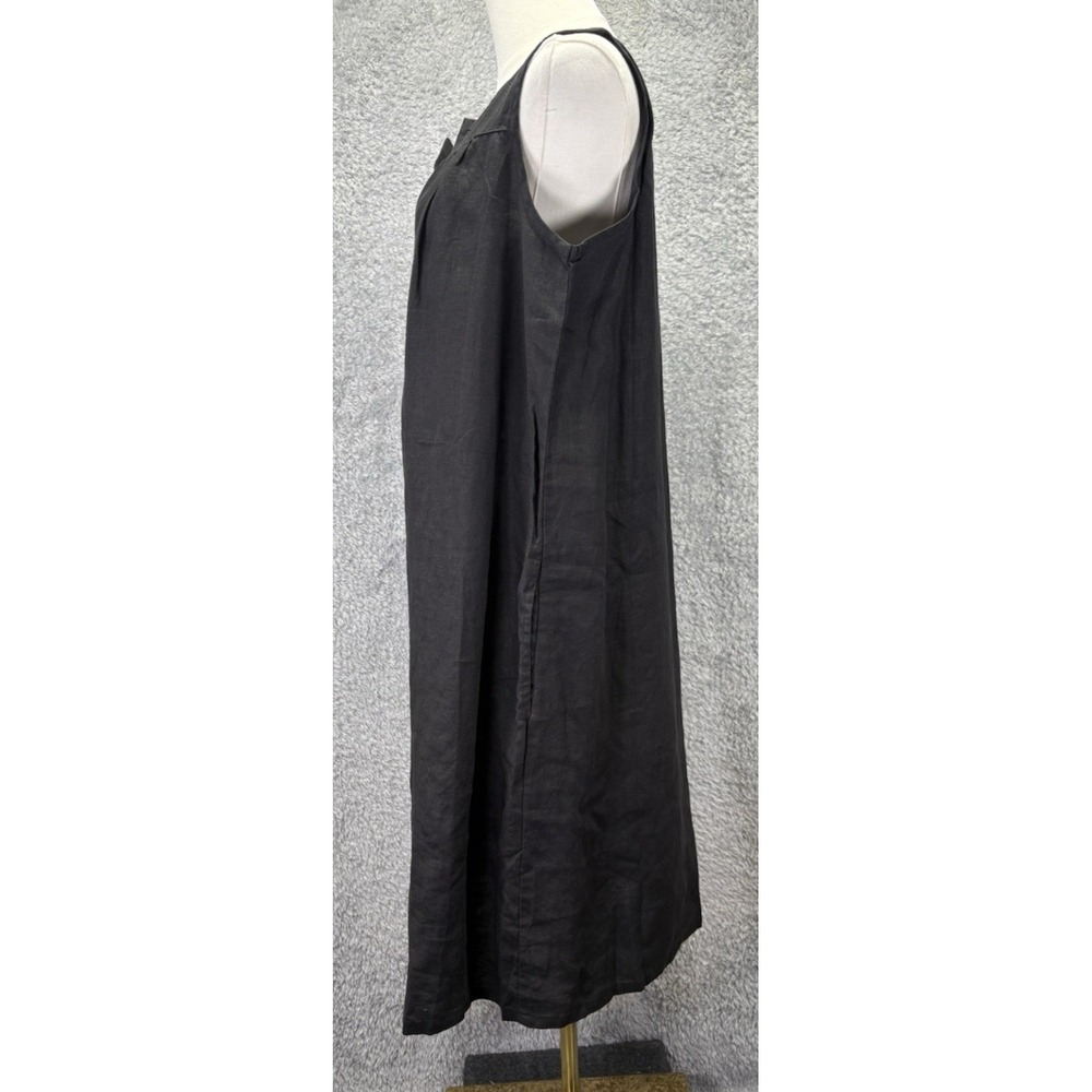 Allen Allen Women's XL Black Linen Shift Dress Sleeveless V Neck Pockets NWT - Picture 2 of 11